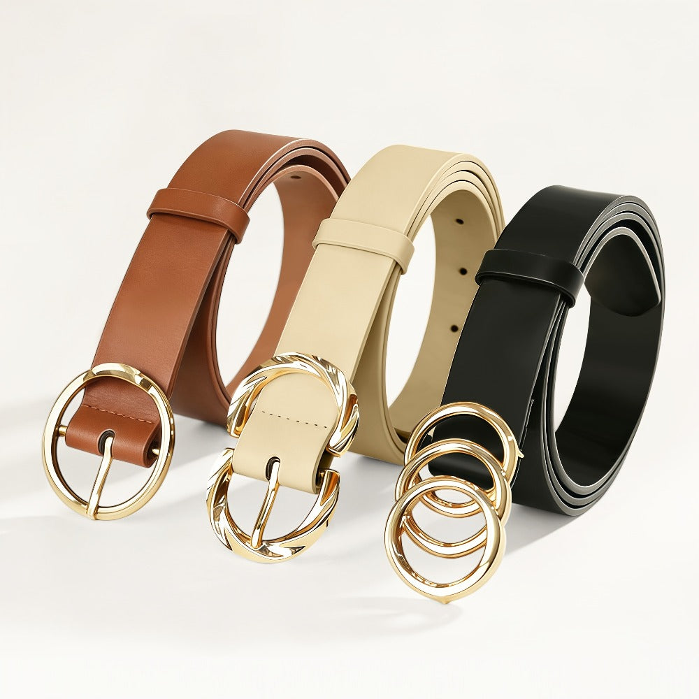 Women's Belt - 's Set 3 Pack Metal Ring Buckle Solid Color Versatile Waist for Jeans - product detail view 3