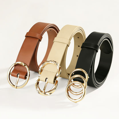 Women's Belt - 's Set 3 Pack Metal Ring Buckle Solid Color Versatile Waist for Jeans - product detail view 17