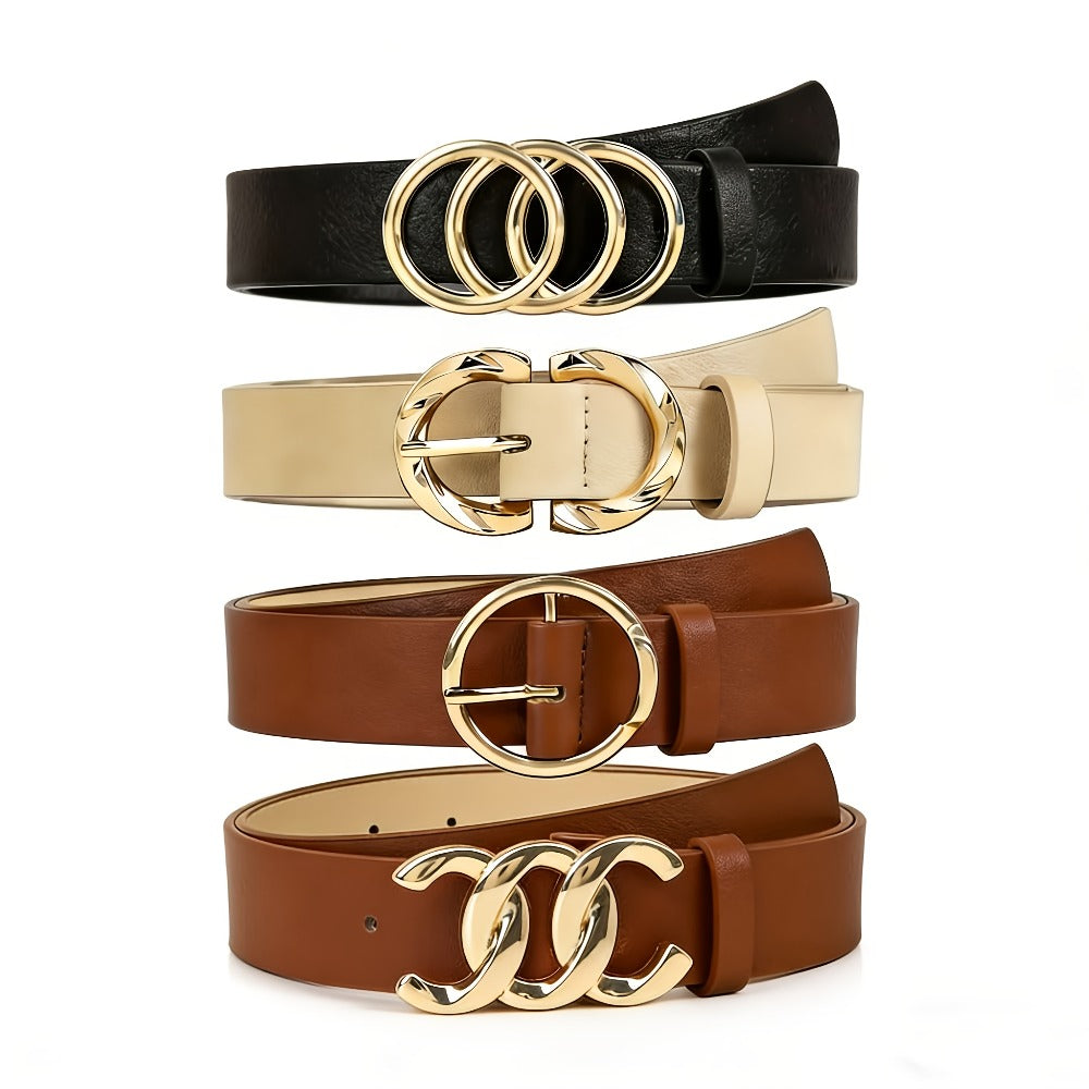 Women's Belt - 's Set 4Pcs - Retro Gold Metal Buckle Adjustable Fashion Waist for Jeans - product detail view 3
