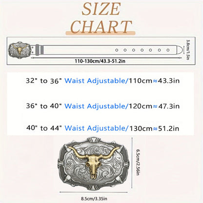 Men's Belt - 's Western Cowboy Set 2-Pack Bull Buckle Embossed Floral Faux Leather - product detail view 2