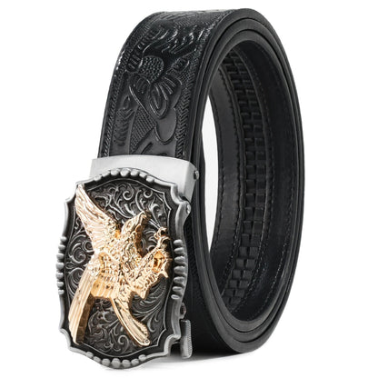 Men's Belt - 's Western Ratchet Faux Leather Sliding Automatic Click Buckle Hawk Horse - product detail view 13