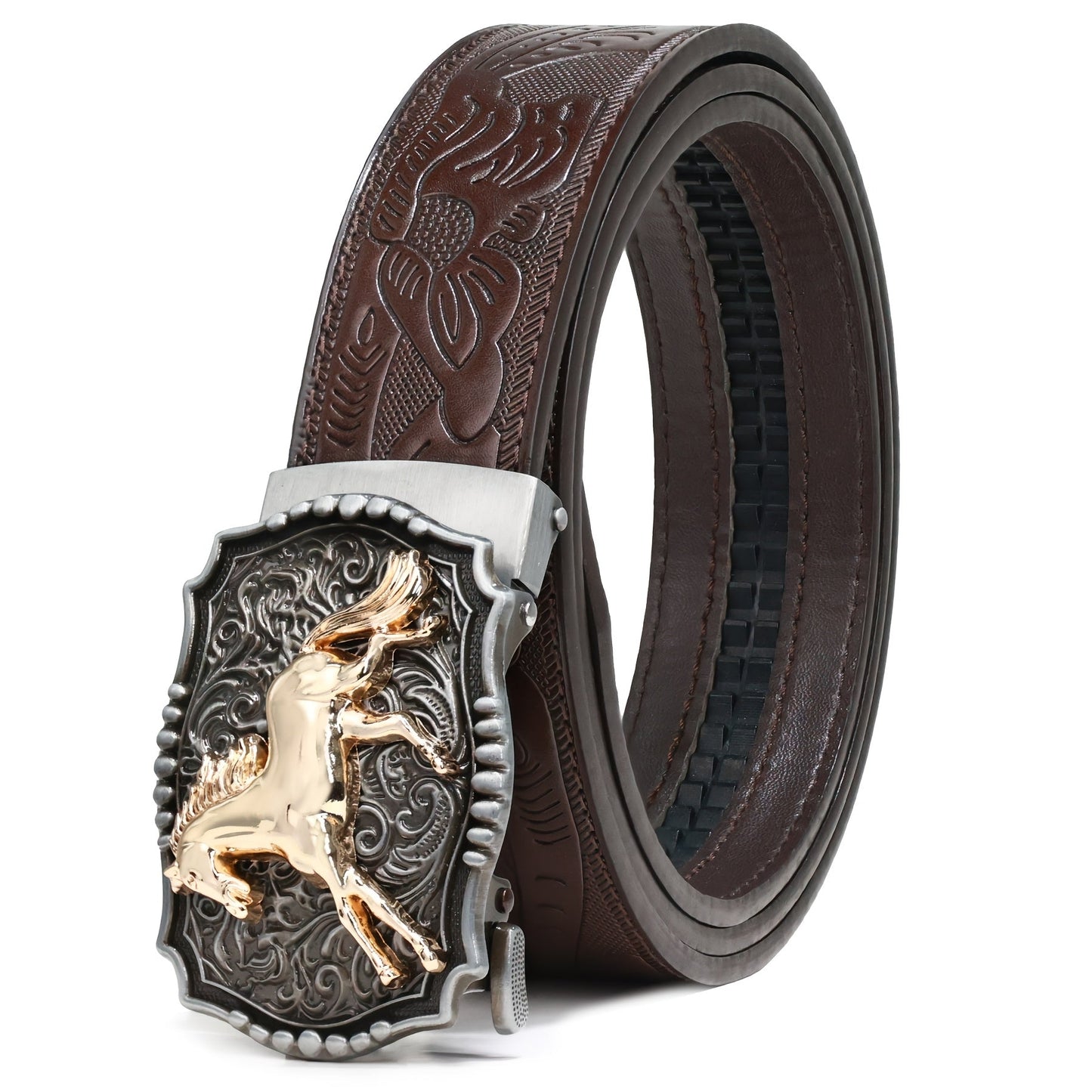 Men's Belt - 's Western Ratchet Faux Leather Sliding Automatic Click Buckle Hawk Horse - product detail view 15