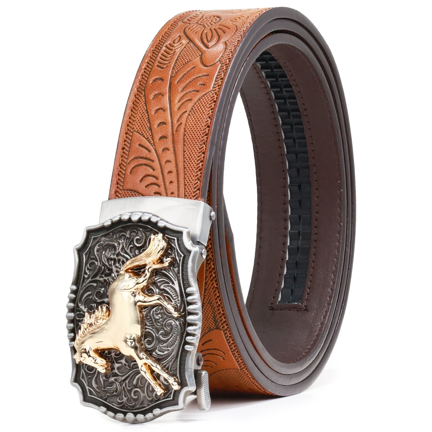 Men's Belt - 's Western Ratchet Faux Leather Sliding Automatic Click Buckle Hawk Horse - product detail view 16