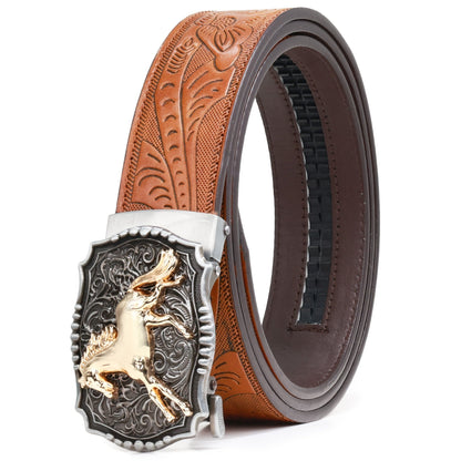 Men's Belt - 's Western Ratchet Faux Leather Sliding Automatic Click Buckle Hawk Horse - product detail view 16