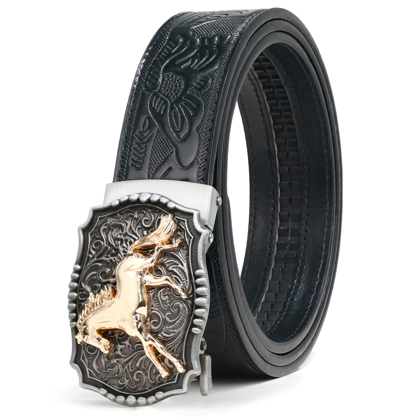 Men's Belt - 's Western Ratchet Faux Leather Sliding Automatic Click Buckle Hawk Horse - product detail view 19