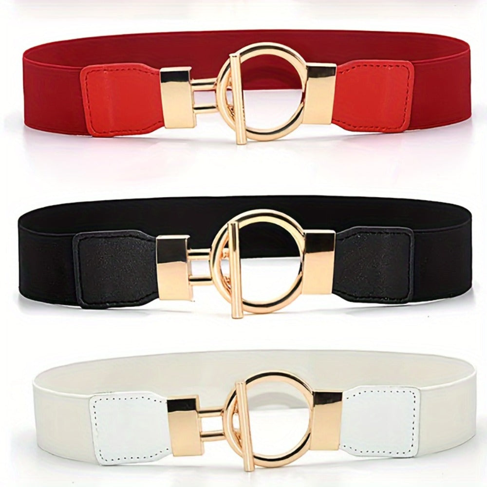 Women's Belt - 's Wide Waist Set 3 Pack Elastic Round Buckle Solid Color Waistband Cinch - main product view