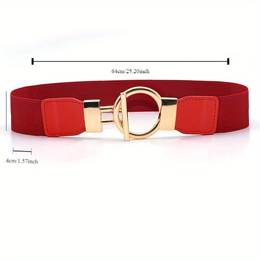 Women's Belt - 's Wide Waist Set 3 Pack Elastic Round Buckle Solid Color Waistband Cinch - product detail view 5