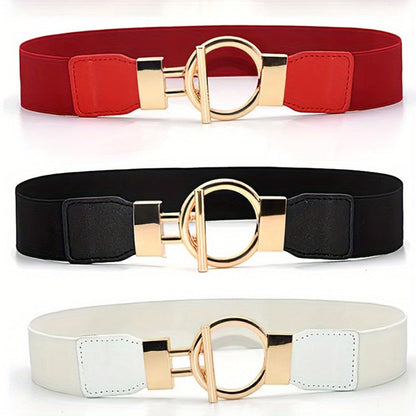 Women's Belt - 's Wide Waist Set 3 Pack Elastic Round Buckle Solid Color Waistband Cinch - product detail view 8