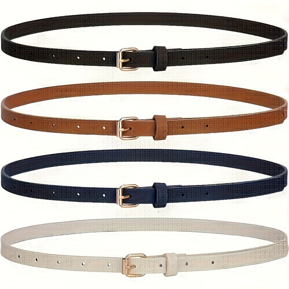 Women's Belt - Skinny for 4Pcs Set - Adjustable Thin PU Leather Dress with Hollow-Out - product detail view 3