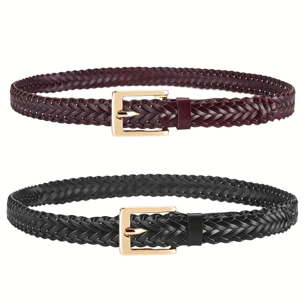 Women's Belt - Skinny Braided for 2 Pack - 3/4" Thin Woven Waist Set for Dresses Jeans - product detail view 6