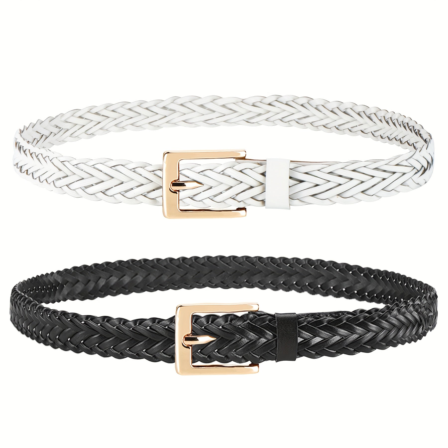 Women's Belt - Skinny Braided for 2 Pack - 3/4" Thin Woven Waist Set for Dresses Jeans - product detail view 12