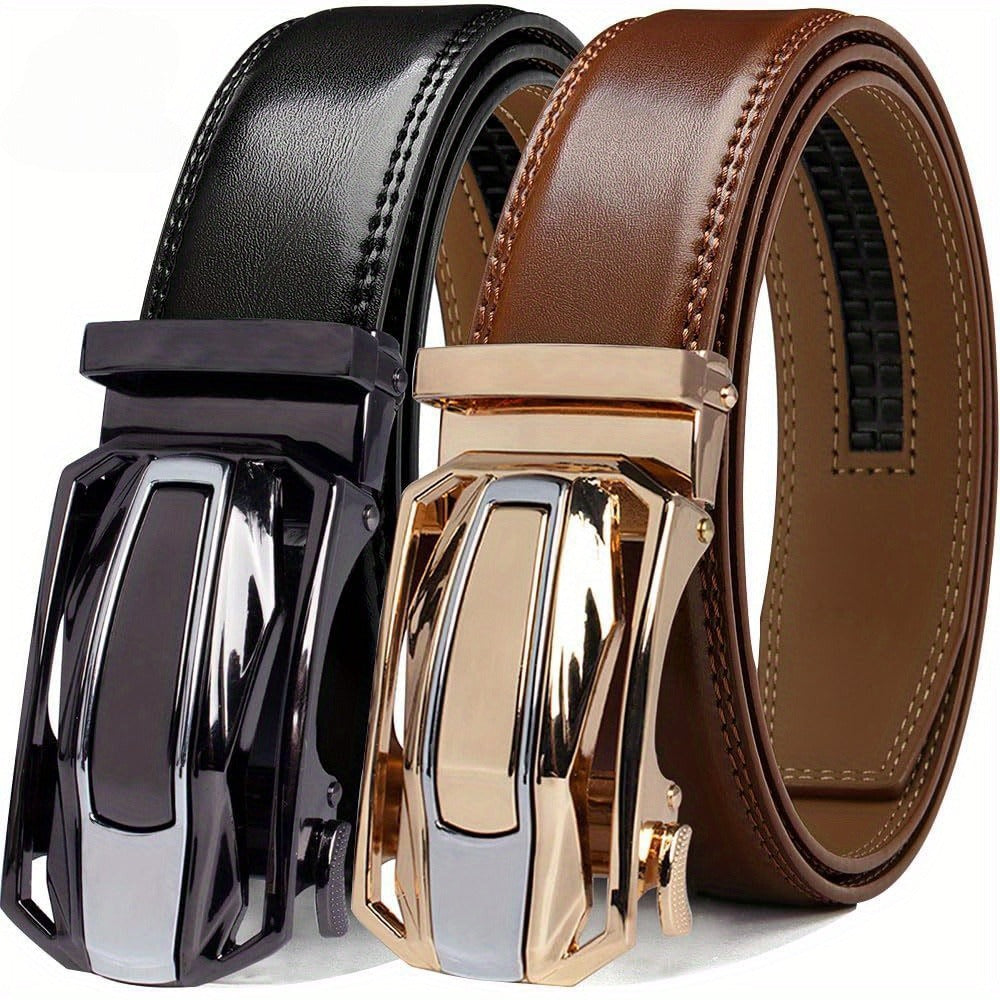 Men's Belt - Sliding Ratchet for 2 Pack 1-3/8" Leather Adjustable No-Hole Set, Dress & - product detail view 3