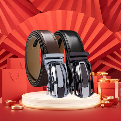 Men's Belt - Sliding Ratchet for 2 Pack 1-3/8" Leather Adjustable No-Hole Set, Dress & - product detail view 5