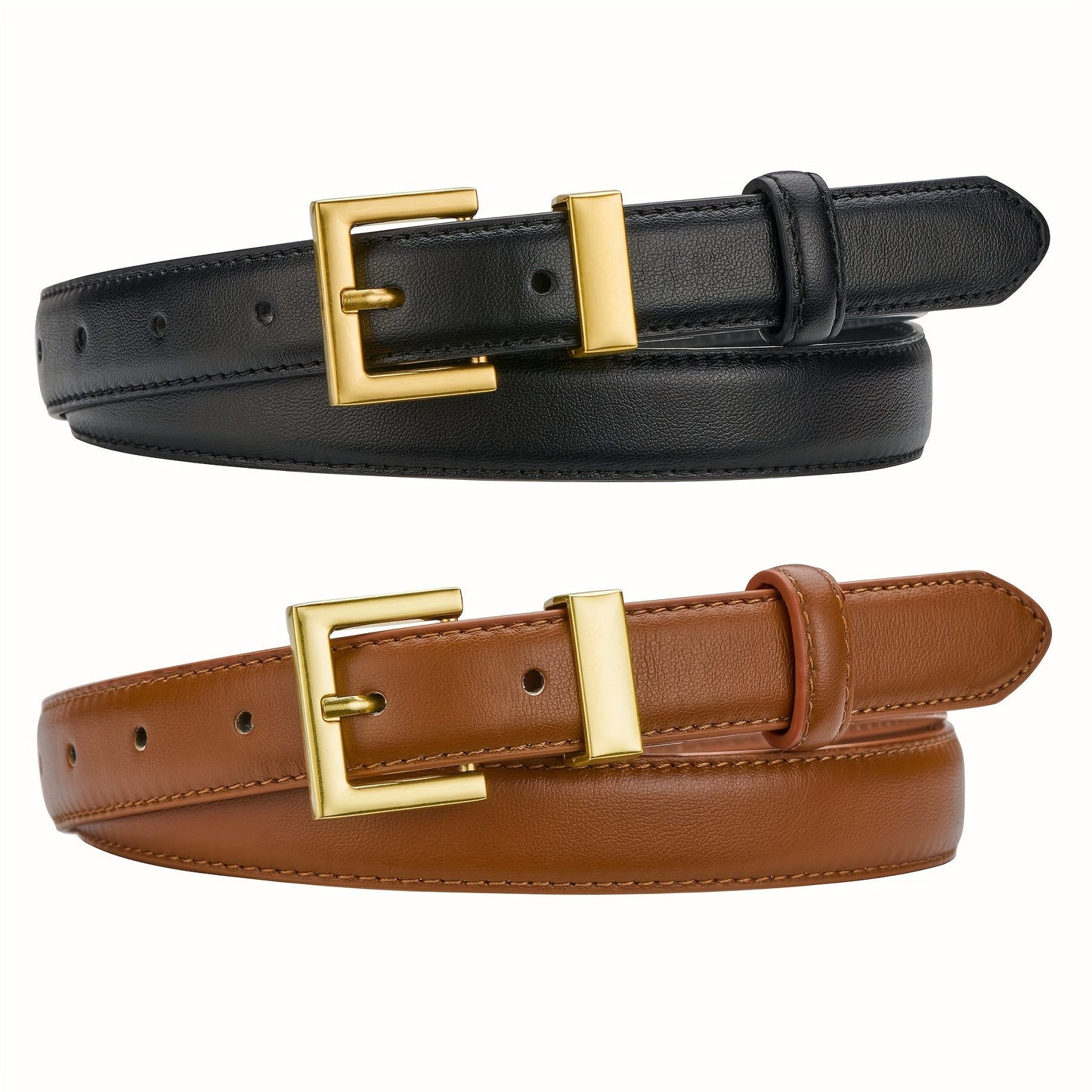 Women's Belt - Square Buckle Set 2pcs for | Gold Square Buckle Waist for Jeans Dresses - product detail view 14