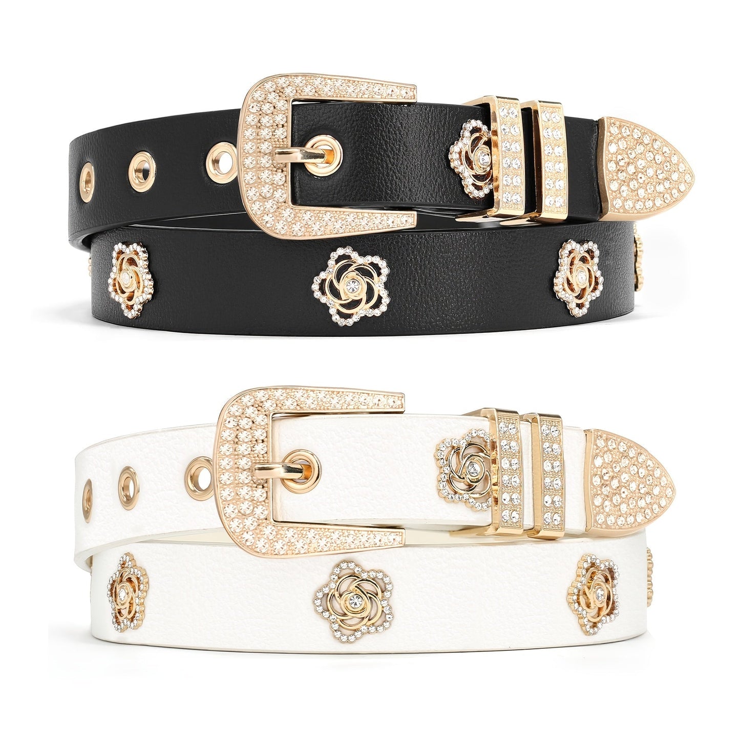 Women's Belt - Studded for 2 Pack - Rhinestone Floral Rivet Punk Y2K Skinny for Jeans - product detail view 15