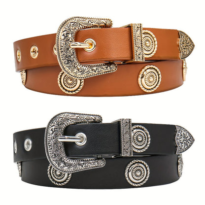 Women's Belt - Studded Cowgirl 2pcs for | Western Punk Rivet Waist for Dresses Pants - product detail view 3