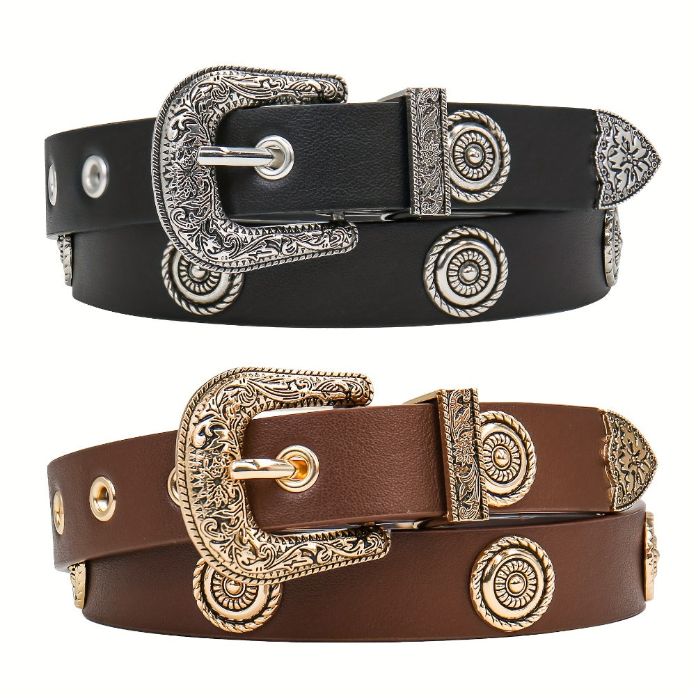 Women's Belt - Studded Cowgirl 2pcs for | Western Punk Rivet Waist for Dresses Pants - product detail view 5