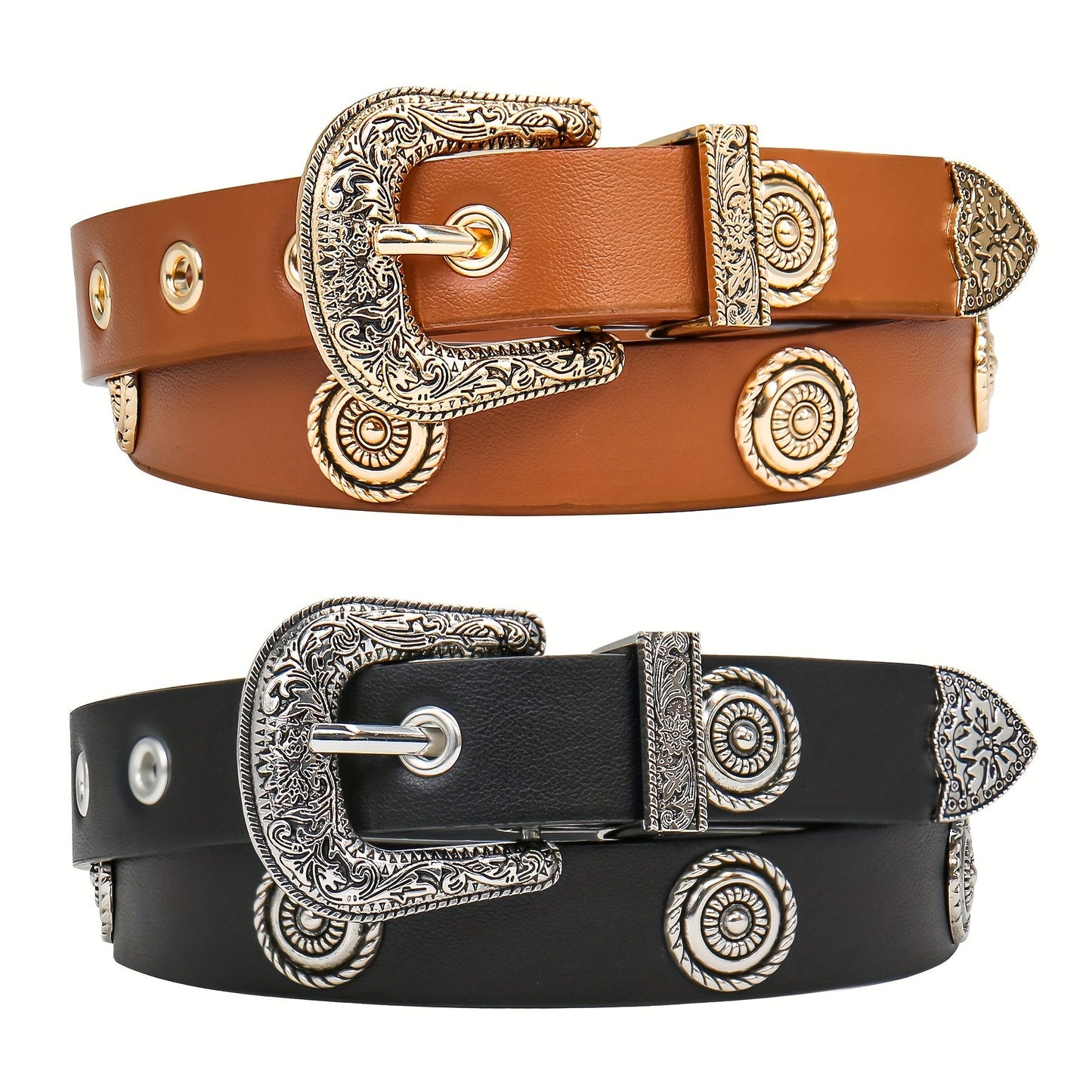 Women's Belt - Studded Cowgirl 2pcs for | Western Punk Rivet Waist for Dresses Pants - product detail view 11