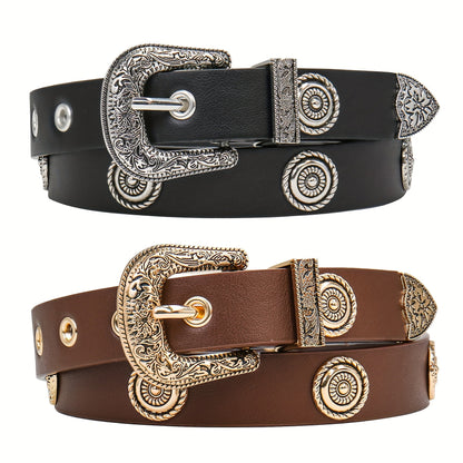 Women's Belt - Studded Cowgirl 2pcs for | Western Punk Rivet Waist for Dresses Pants - product detail view 12