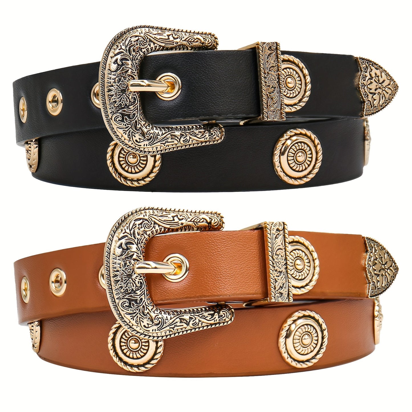 Women's Belt - Studded Cowgirl 2pcs for | Western Punk Rivet Waist for Dresses Pants - product detail view 13