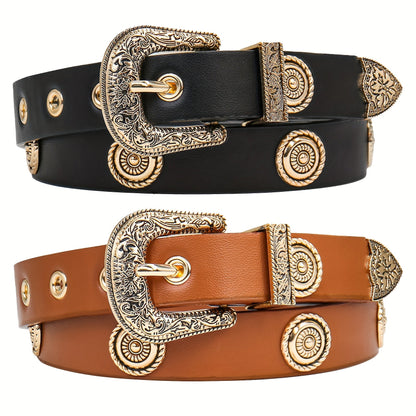 Women's Belt - Studded Cowgirl 2pcs for | Western Punk Rivet Waist for Dresses Pants - product detail view 13