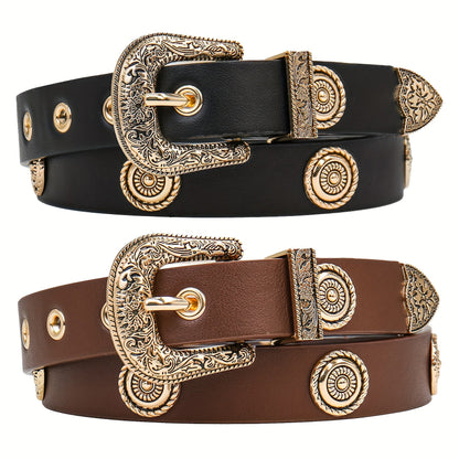 Women's Belt - Studded Cowgirl 2pcs for | Western Punk Rivet Waist for Dresses Pants - product detail view 17