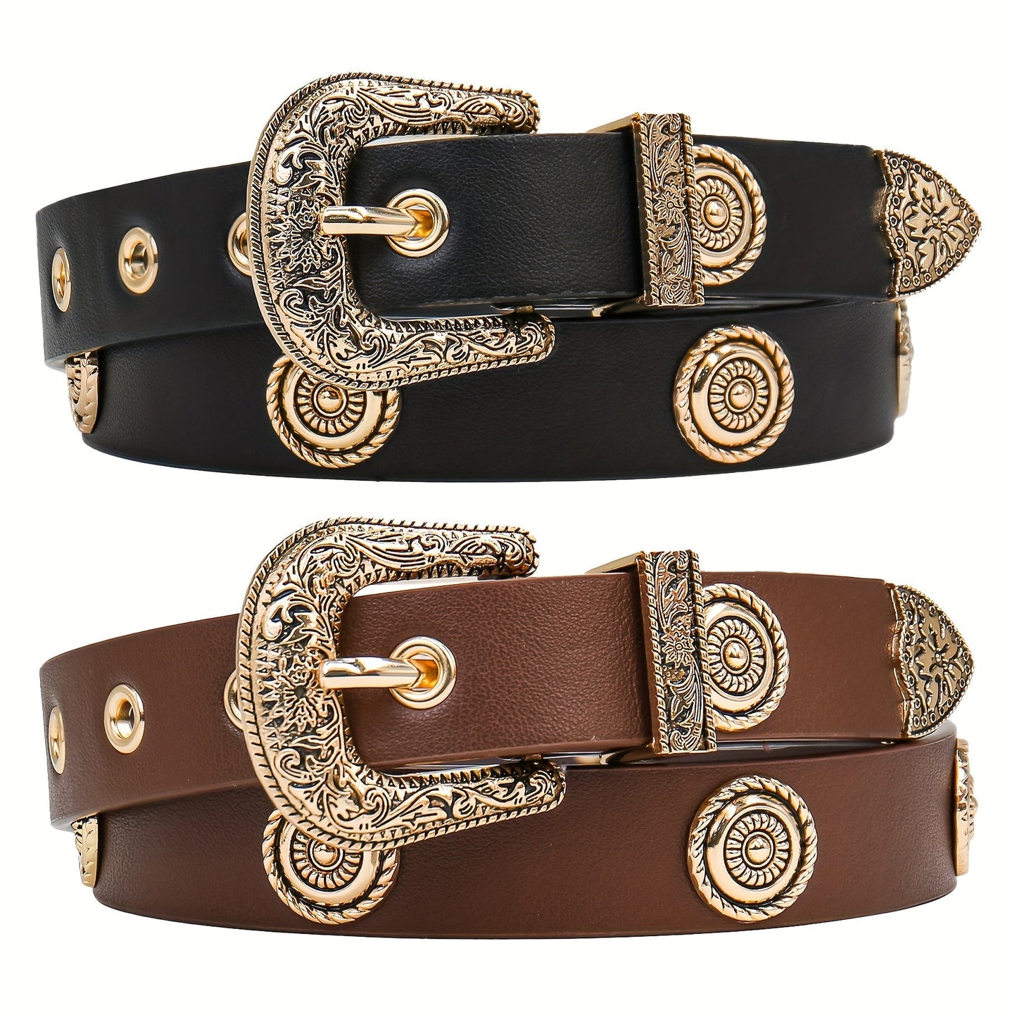Women's Belt - Studded Cowgirl 2pcs for | Western Punk Rivet Waist for Dresses Pants - product detail view 18
