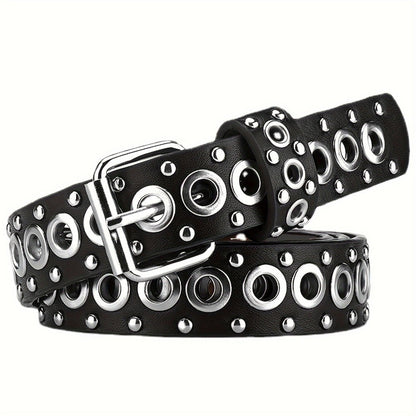 Men's Belt - Studded Rivet Punk Rock Gothic Style Edgy Black Metal Stud Unisex Fashion - main product view