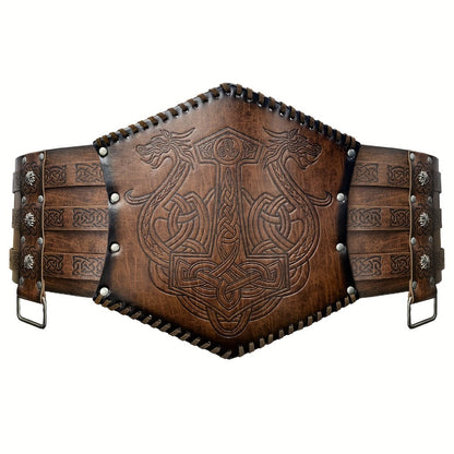 Men's Belt - Viking for Wide PU Leather, Scandinavian Dragon & Wolf Alloy Buckle - product detail view 3