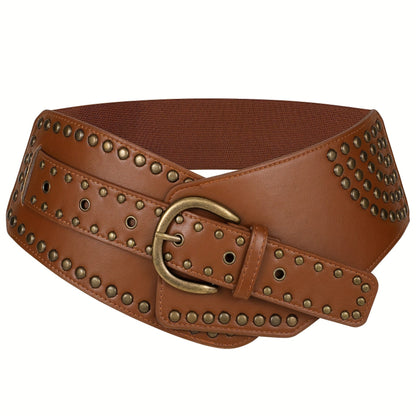 Women's Belt - Vintage Wide for - Elastic Waistband with Alloy Buckle, Retro Style Wide - product detail view 16