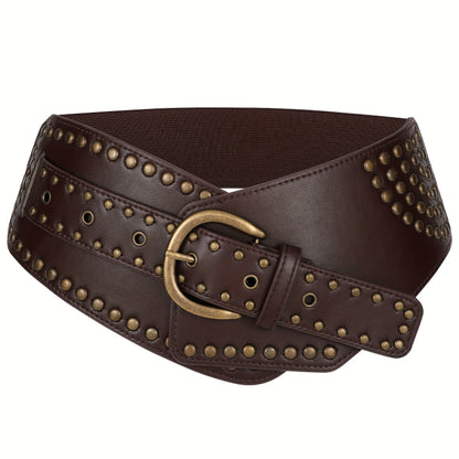 Women's Belt - Vintage Wide for - Elastic Waistband with Alloy Buckle, Retro Style Wide - product detail view 18
