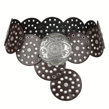 Women's Belt - Western Boho Disc for - Vintage Concho Waist , Wide Bohemian with Disc - product detail view 13