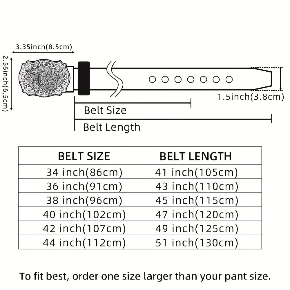 Men's Belt - Western for Embossed Floral Cowboy Longhorn Bull Pattern Big Letter Buckle - product detail view 2