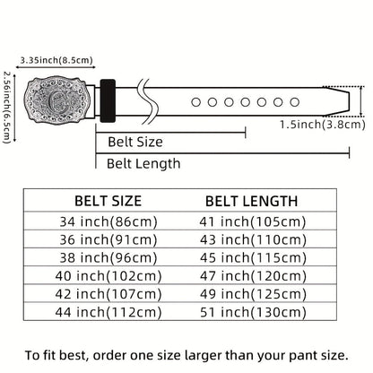Men's Belt - Western for Embossed Floral Cowboy Longhorn Bull Pattern Big Letter Buckle - product detail view 2