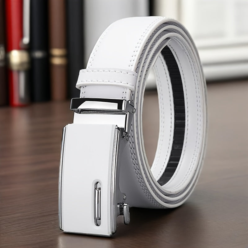 Men's Belt - White Ratchet for Automatic Buckle No Hole Adjustable Minimalist Faux - product detail view 10