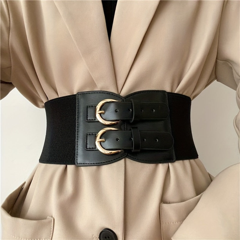 Women's Belt - Wide Corset for Bimetallic Buckle Elastic Waist - Casual Dress Shirt - product detail view 3