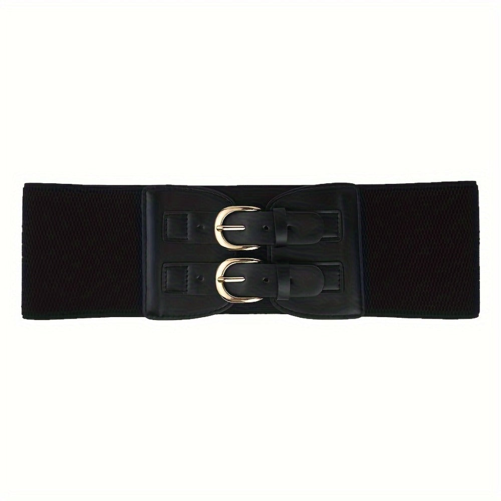 Women's Belt - Wide Corset for Bimetallic Buckle Elastic Waist - Casual Dress Shirt - product detail view 4