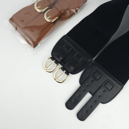 Women's Belt - Wide Corset for Bimetallic Buckle Elastic Waist - Casual Dress Shirt - product detail view 7