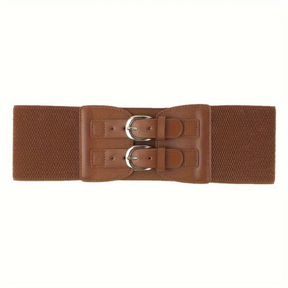 Women's Belt - Wide Corset for Bimetallic Buckle Elastic Waist - Casual Dress Shirt - product detail view 8