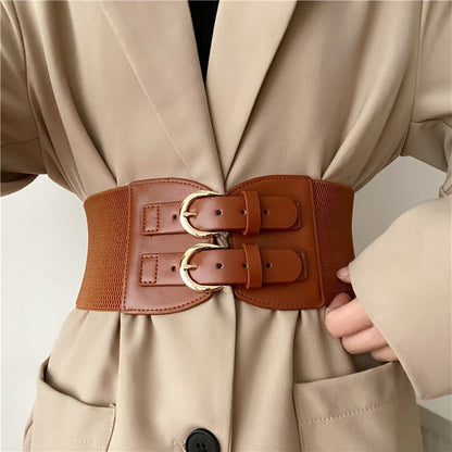 Women's Belt - Wide Corset for Bimetallic Buckle Elastic Waist - Casual Dress Shirt - product detail view 15