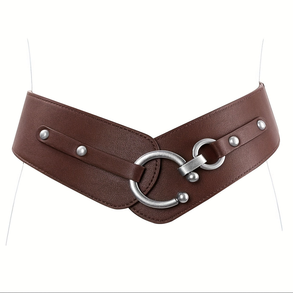 Women's Belt - Wide Elastic Retro Vintage Waist Interlocking Alloy Buckle Punk Style - product detail view 14