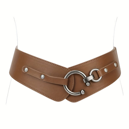 Women's Belt - Wide Elastic Retro Vintage Waist Interlocking Alloy Buckle Punk Style - product detail view 15