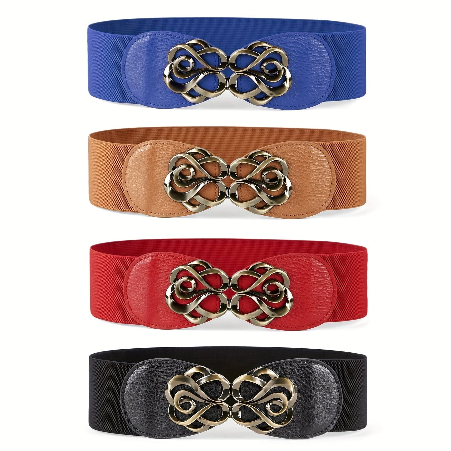 Women's Belt - Wide Elastic Set 4pcs for | Vintage Boho Waist with Golden Leaf Buckle - product detail view 10