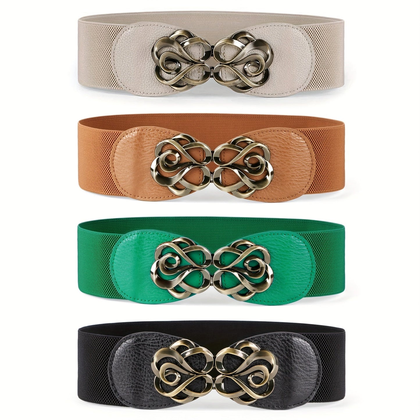 Women's Belt - Wide Elastic Set 4pcs for | Vintage Boho Waist with Golden Leaf Buckle - product detail view 14