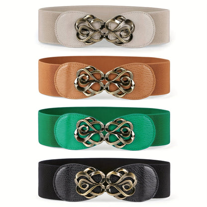 Women's Belt - Wide Elastic Set 4pcs for | Vintage Boho Waist with Golden Leaf Buckle - product detail view 15