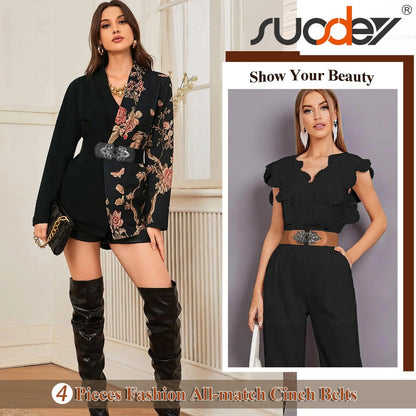 Women's Belt - Wide Elastic Waist 4 Pack Vintage Elastic Tie Waistband Corset Set Boho - product detail view 14