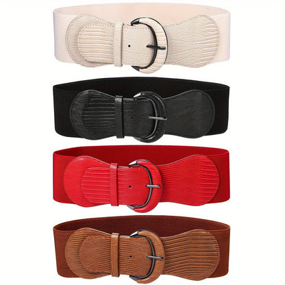 Women's Belt - Wide Elastic Waist for 4 Pack - Leather Stretch Cinch Waistband Set - product detail view 11