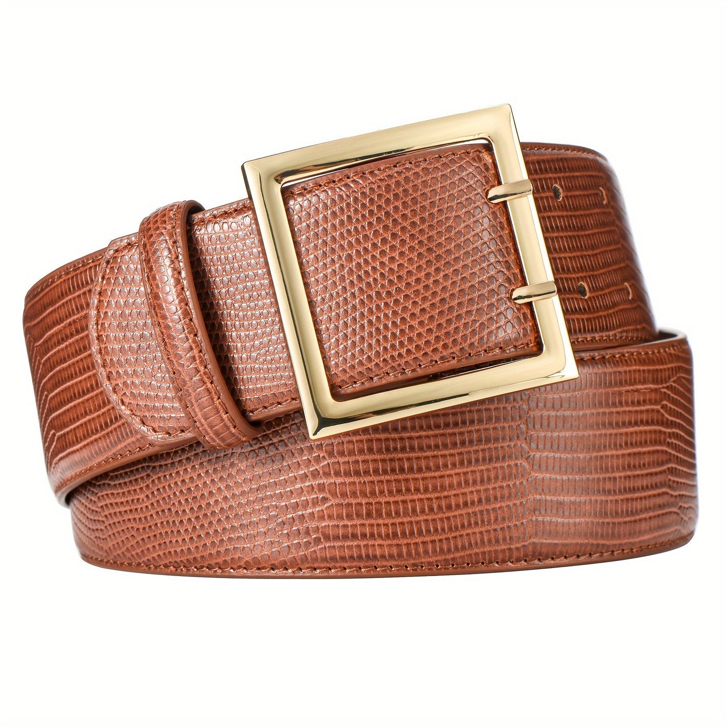 Women's Belt - Wide for Golden Double Prong Buckle Waist Ladies Fashion Cinch for Dresses - product detail view 12