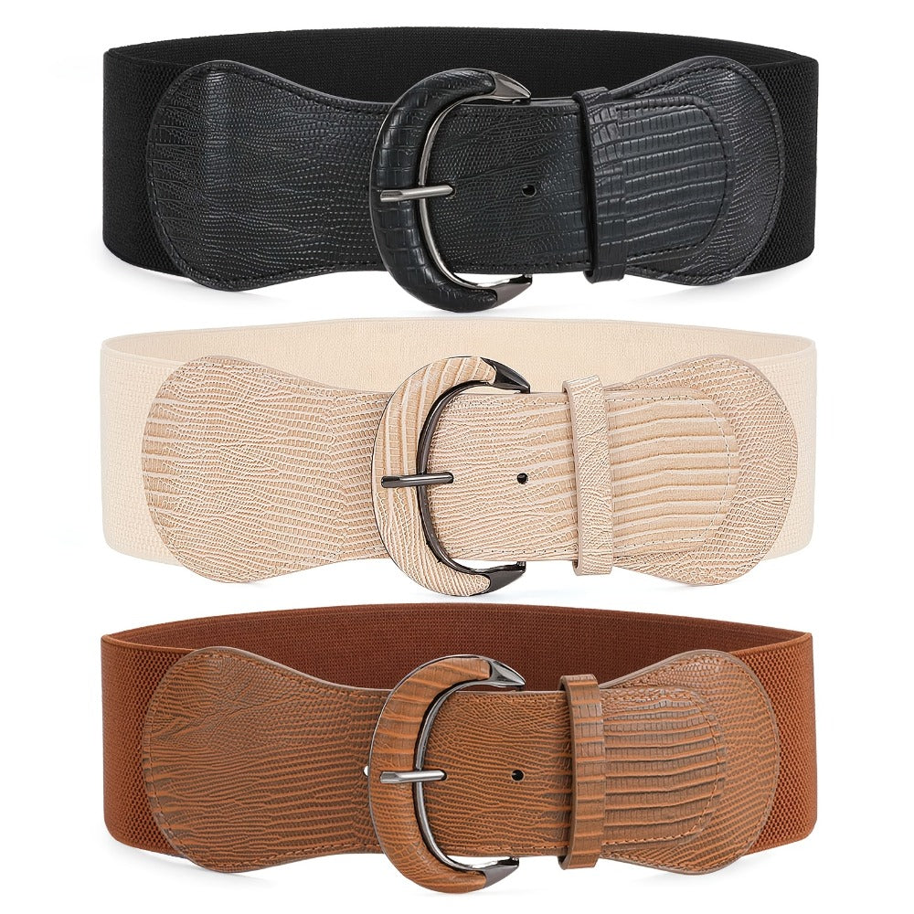 Women's Belt - Wide Waist Set 3pcs for | Vintage Matte Elastic Braided Bow with Hook - product detail view 3