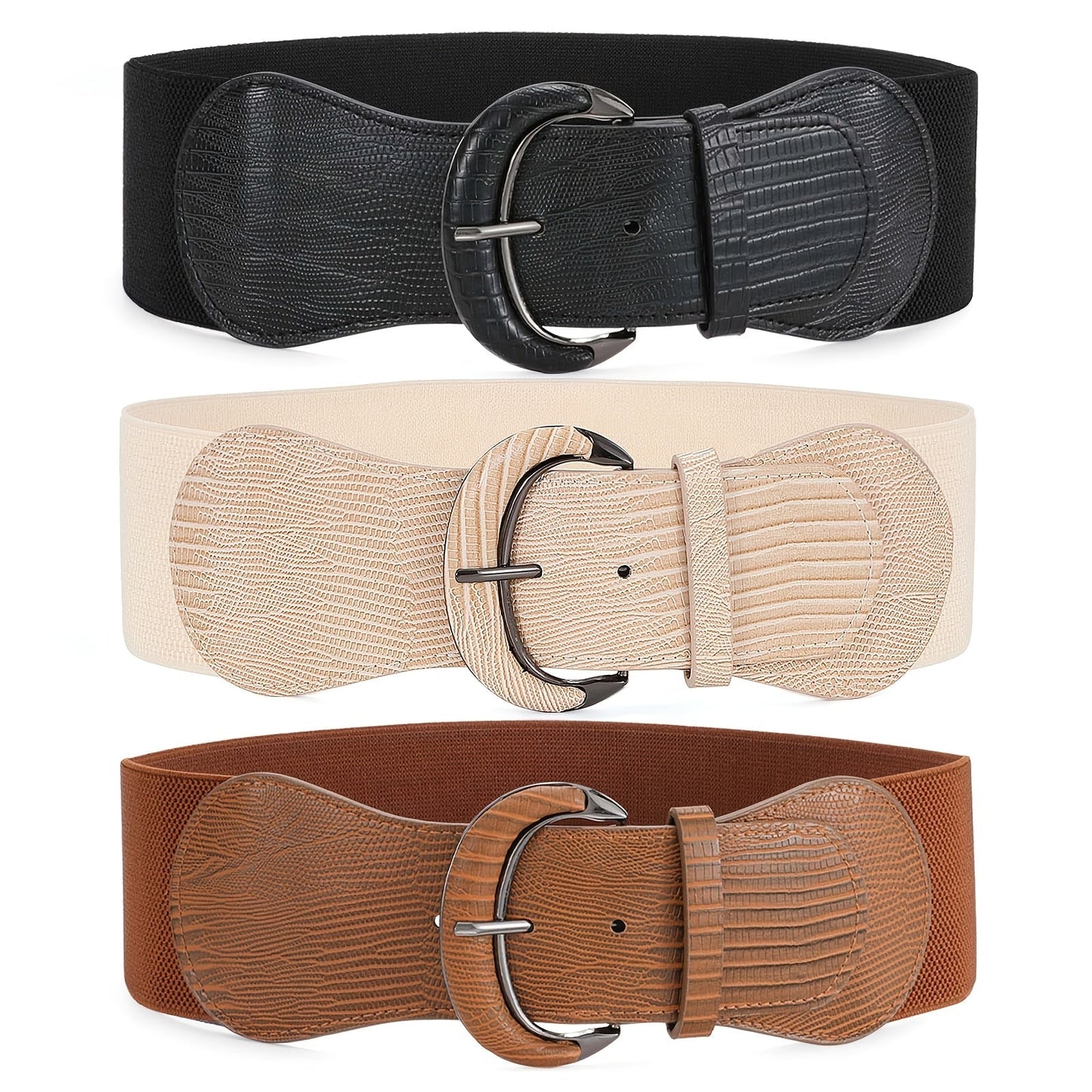 Women's Belt - Wide Waist Set 3pcs for | Vintage Matte Elastic Braided Bow with Hook - product detail view 10